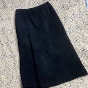 Vintage Witchy Bagatelle Black Leather Suede Skirt Mid Length 6p Back Slit Zip